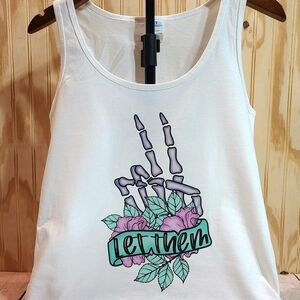 Let Them Skeleton Peace hands White Graphic Tank Top